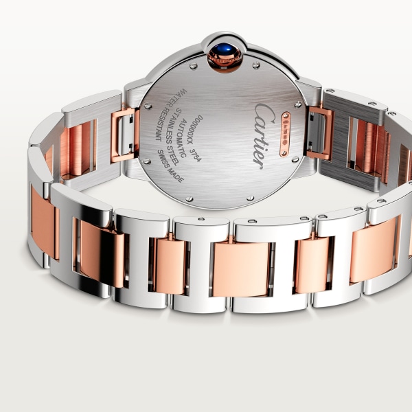 Ballon Bleu de Cartier watch 36 mm, mechanical movement with automatic winding, rose gold, steel