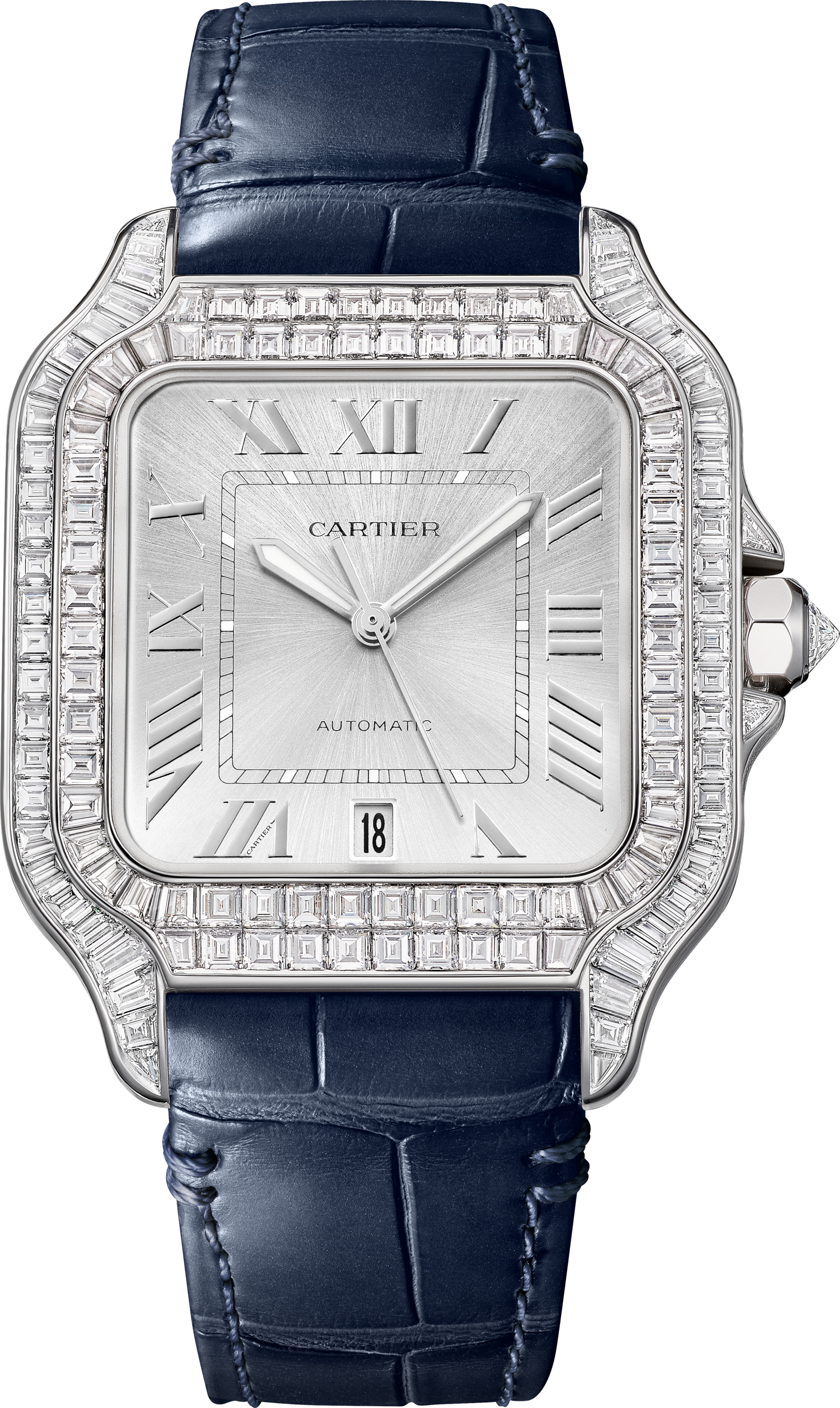 Santos de Cartier watchLarge model, automatic movement, white gold, diamonds, 2 interchangeable leather bracelets