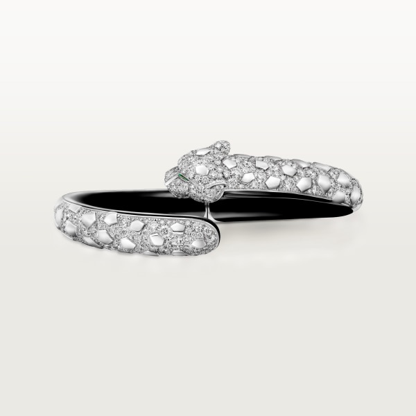 Panthère de Cartier bracelet, black lacquer, paved  White gold, black lacquer, onyx, emeralds, diamonds