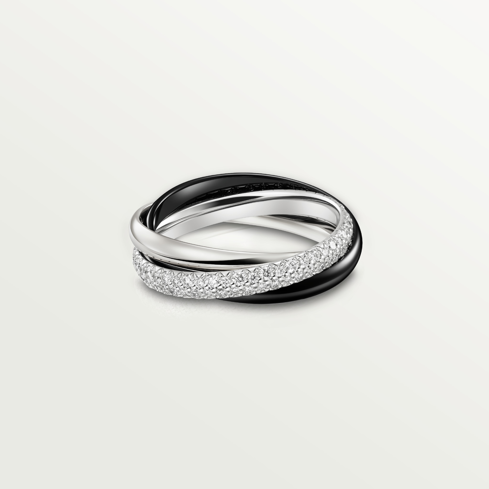 Trinity ring in ceramic, small modelWhite gold, ceramic, diamonds