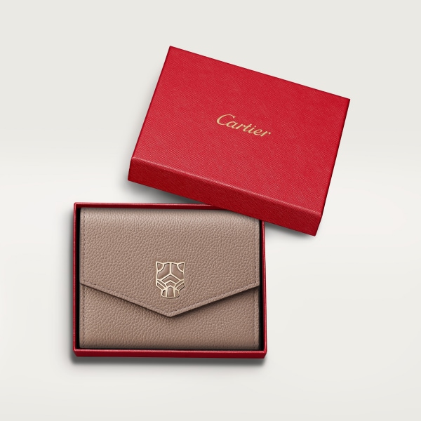 Mini wallet, Panthère Graphique de Cartier Clay-coloured grained calfskin, golden finish
