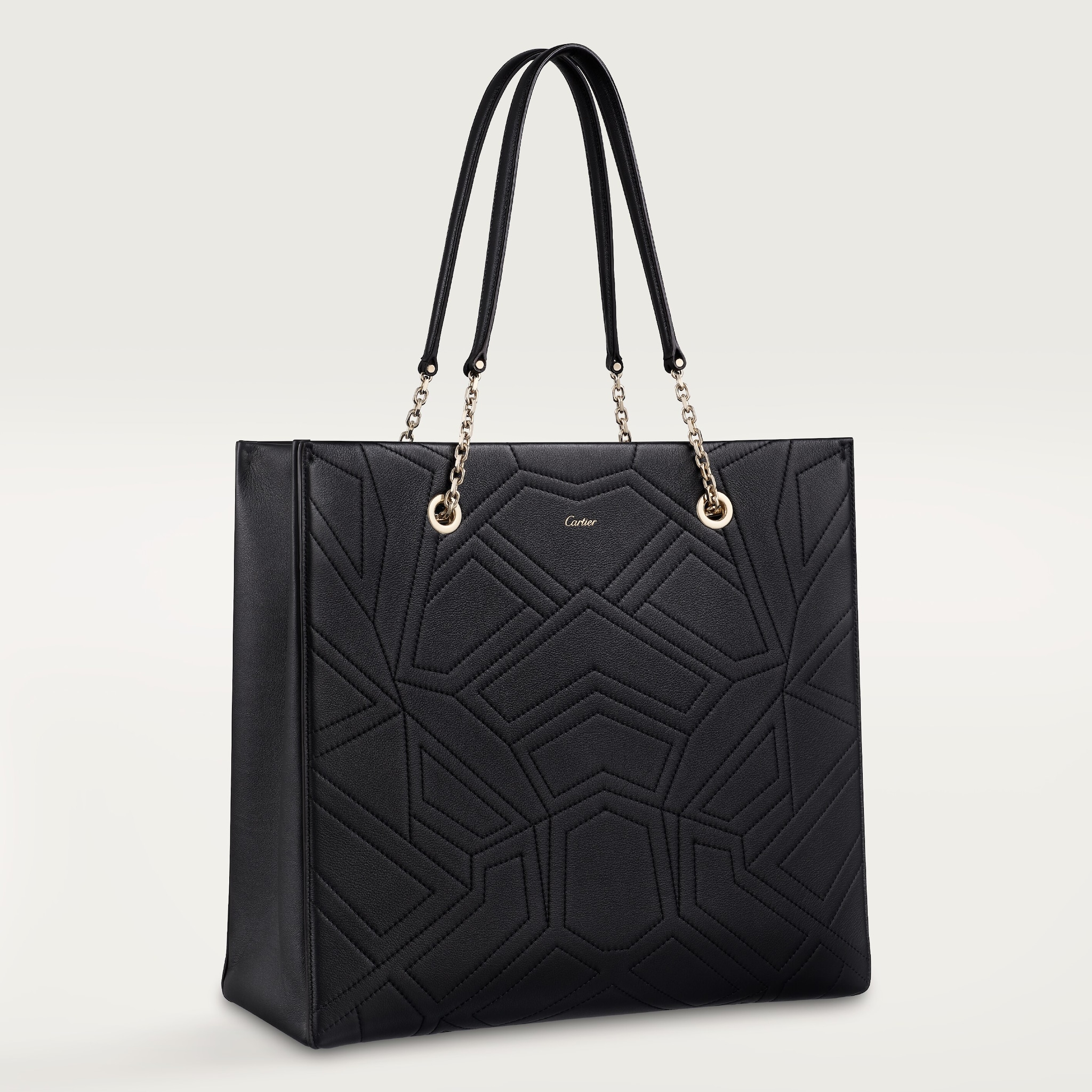 Tote bag, Panthère de CartierBlack grained calfskin, golden finish