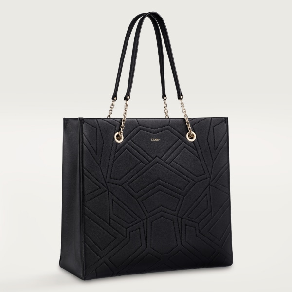 Tote bag, Panthère de Cartier Black grained calfskin, golden finish