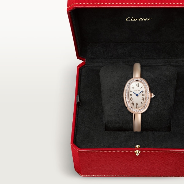 Baignoire watch Small model, size 16, quartz, rose gold, diamonds