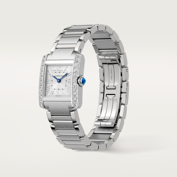 Tank Française watch Small model, quartz movement, steel, diamonds