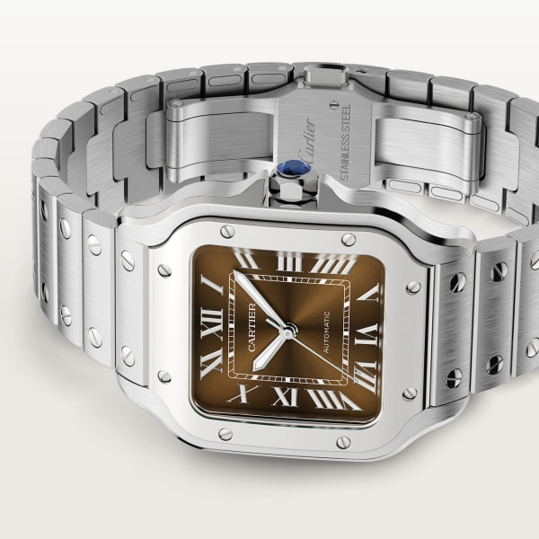 Santos de Cartier watch Medium model, automatic movement, steel, interchangeable metal and leather straps