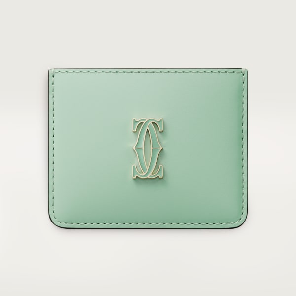 Simple card holder, C de Cartier Sage green calfskin, gold and sage green enamel finish