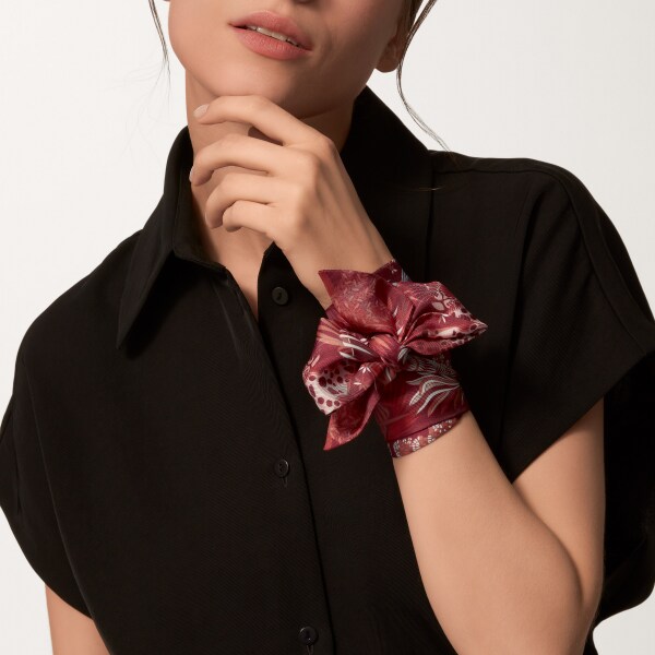 Panthère fauna and flora headband Burgundy silk twill