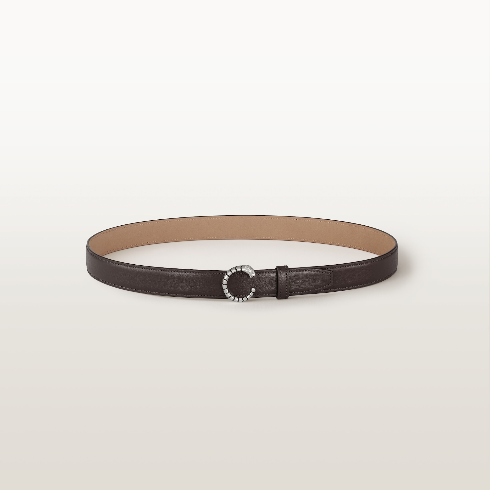 Belt, Panthère de Cartier, Size L (95 cm)Tonka brown calfskin, palladium-finish buckle, zebra motif