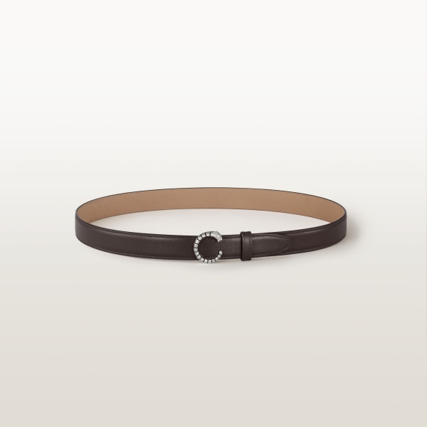 Belt, Panthère de Cartier, Size L (95 cm) Tonka brown calfskin, palladium-finish buckle, zebra motif