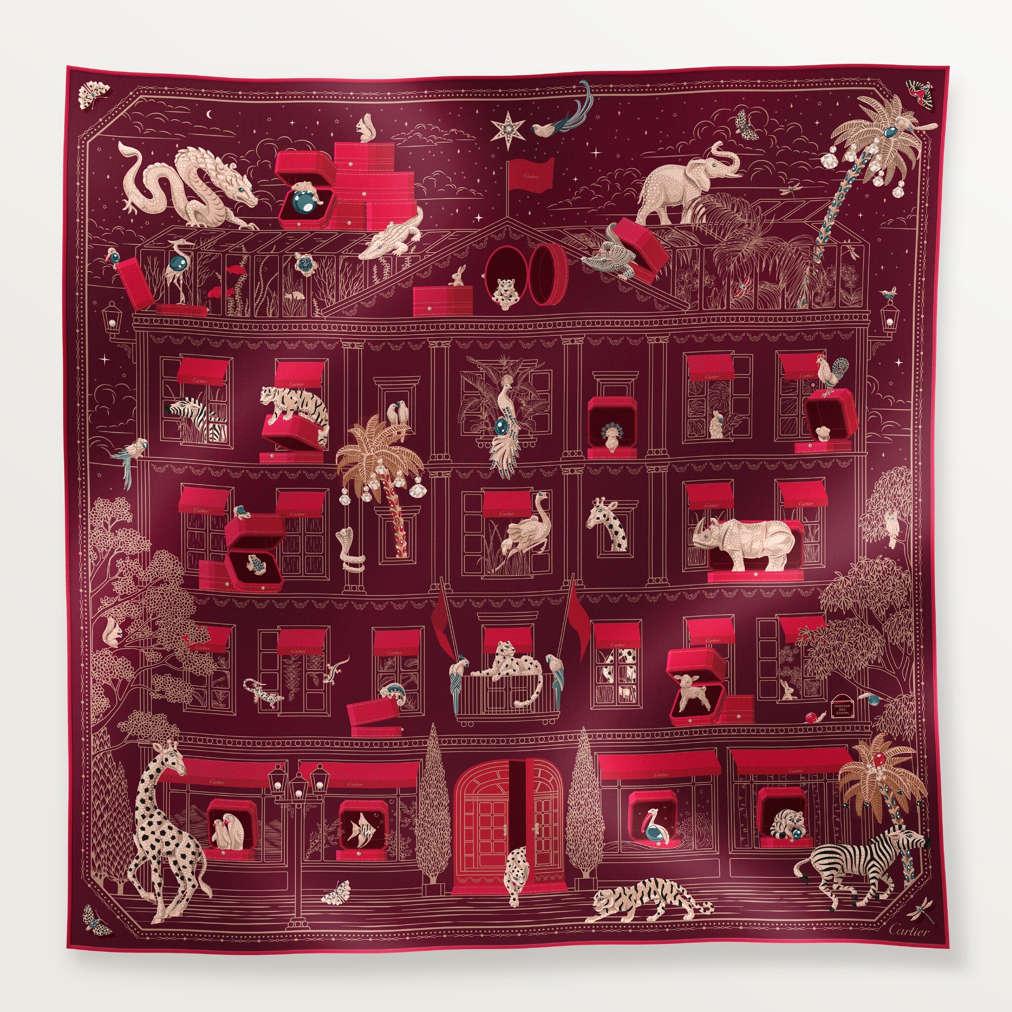 90 Scarf, Precious AddressRed silk twill