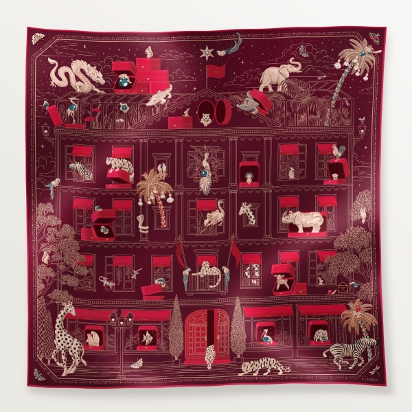 90 Scarf, Precious Address Red silk twill