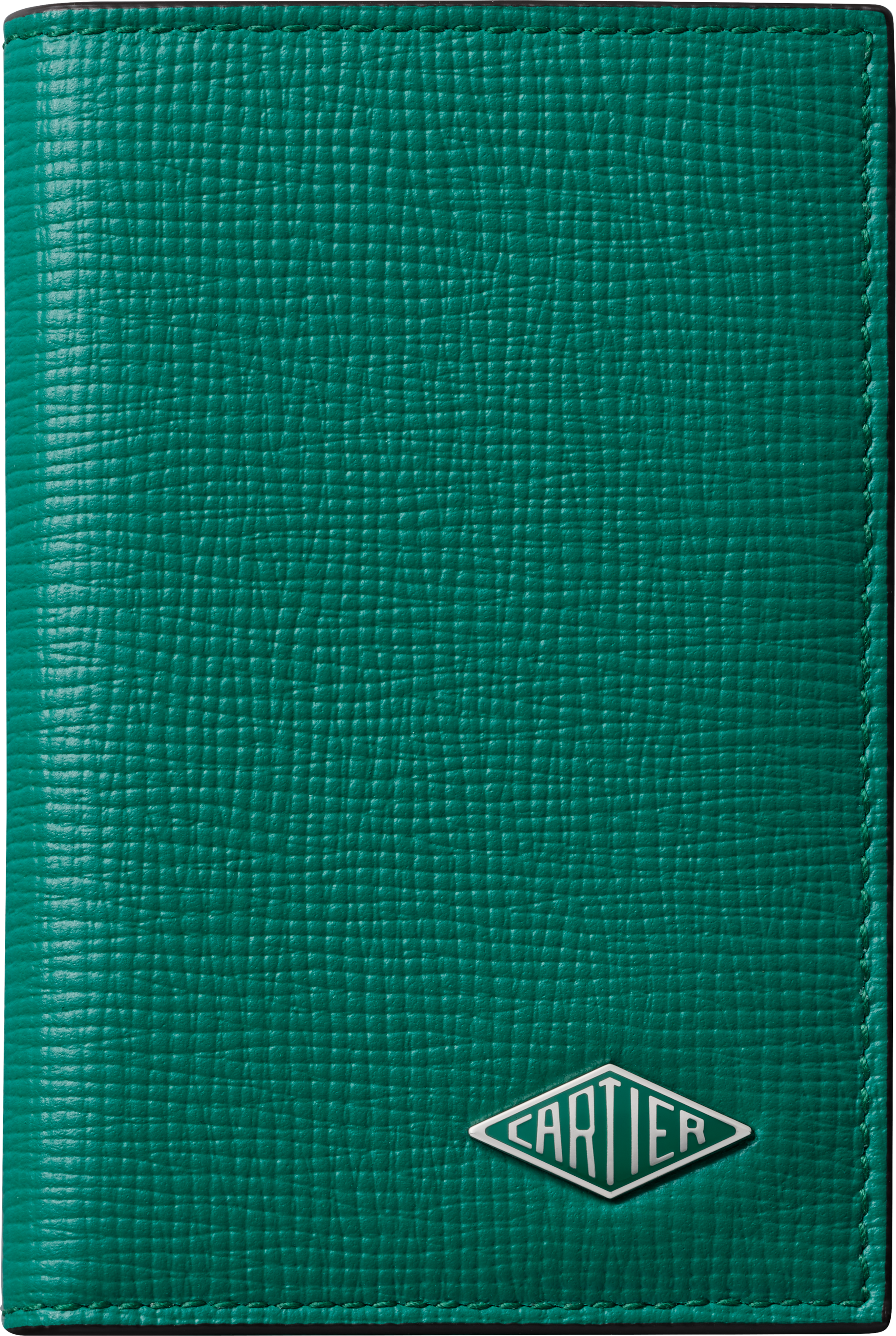 Cartier Losange系列4信用卡皮夹草绿色粒纹小牛皮，镀钯饰面和草绿色珐琅