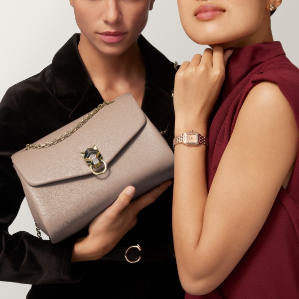 Small model chain bag, Panthère Graphique de Cartier Clay-coloured grained calfskin, golden finish