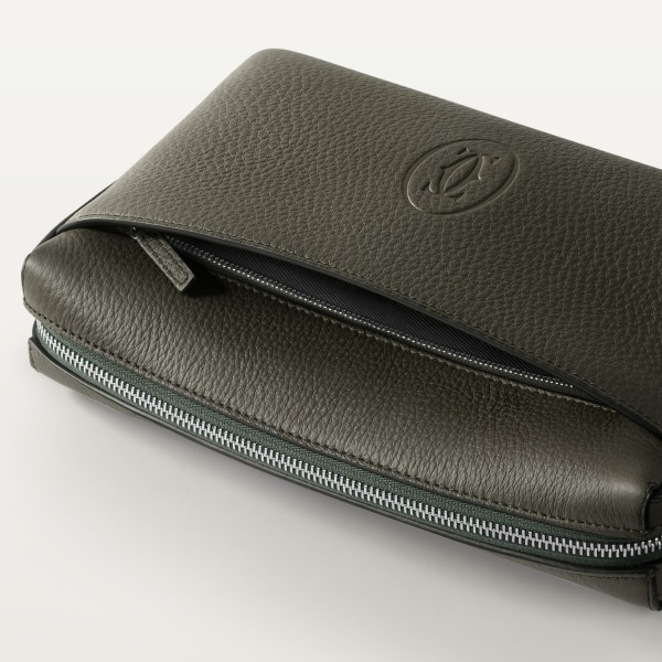 Square Pouch, Must de Cartier Khaki calfskin, palladium finish