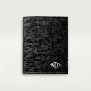 Card holder, Losange Grained black calfskin, black enamel and palladium finish