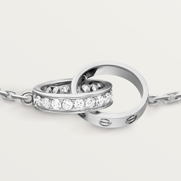 Love bracelet, on chain, semi-paved White gold, diamonds