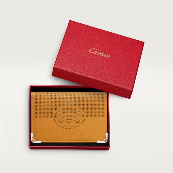 4信用卡皮夹，Must de Cartier系列 茴香棕黄色小牛皮，镀钯饰面