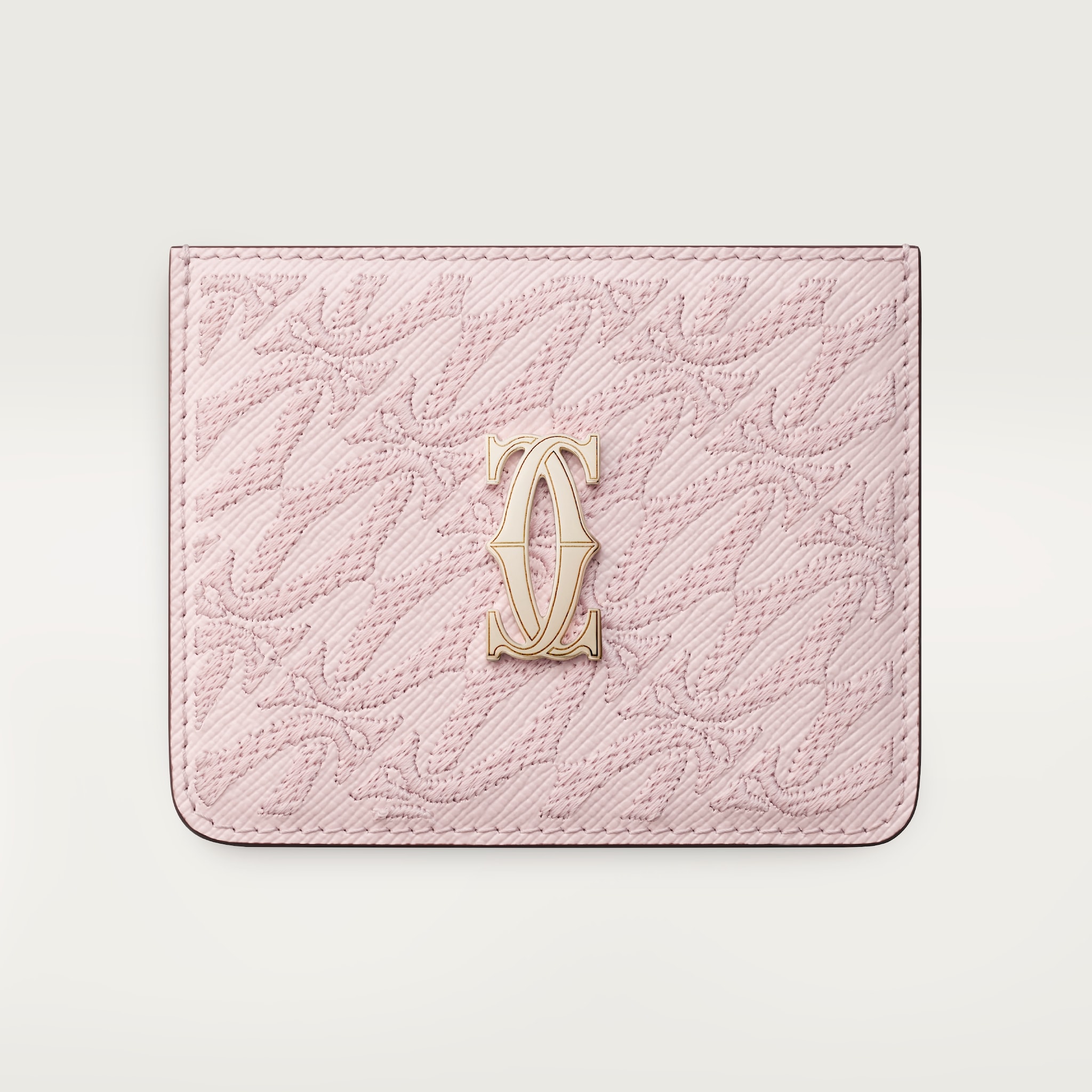 Simple Card Holder, C de CartierPetal pink textured calfskin, embroidery, golden finish