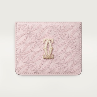 Simple Card Holder, C de Cartier Petal pink textured calfskin, embroidery, golden finish