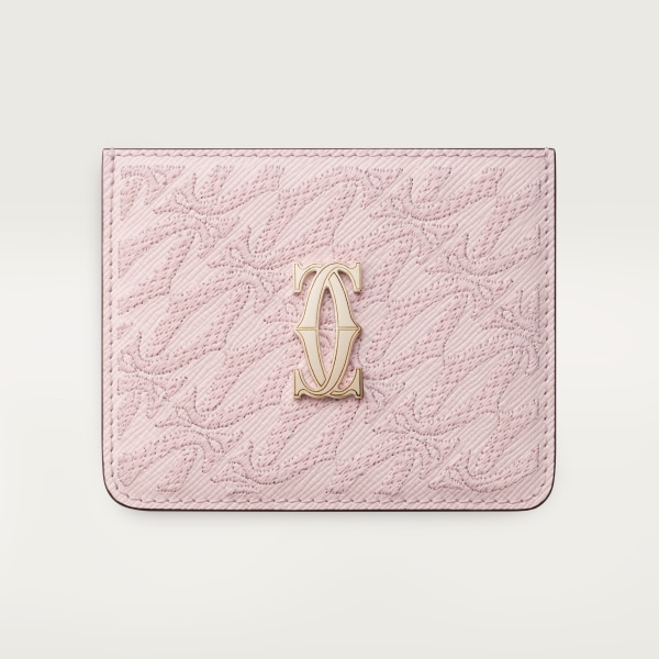 Simple Card Holder, C de Cartier Petal pink textured calfskin, embroidery, golden finish