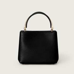 Small model handle bag, Panthère Double de Cartier Grained black calfskin