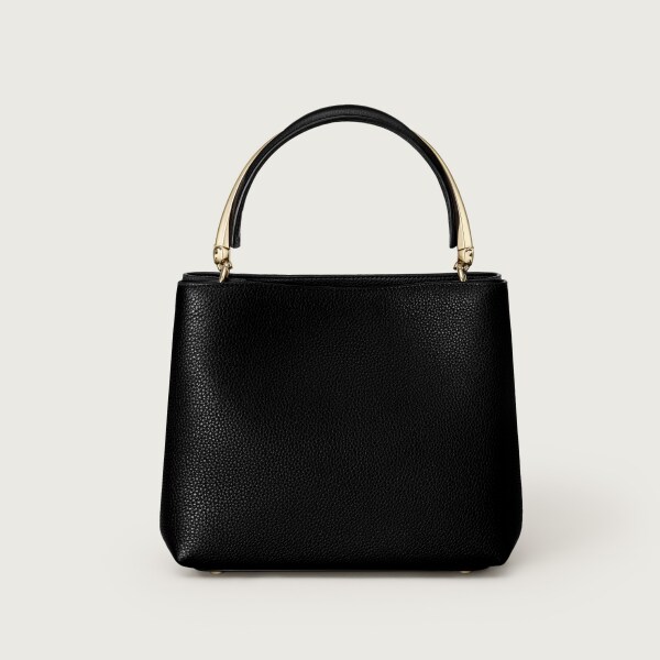 Small model handle bag, Panthère Double de Cartier Grained black calfskin