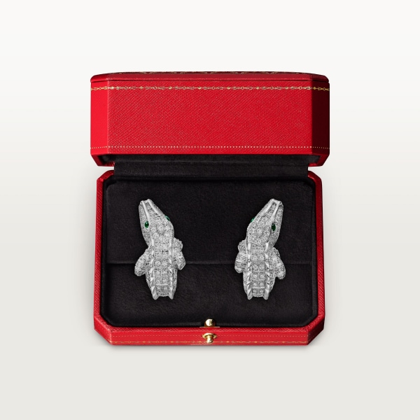 Faune et Flore de Cartier earrings, paved White gold, emeralds, diamonds