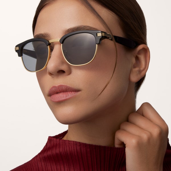 Première de Cartier sunglasses Smooth gold-finish metal, black acetate, grey lenses