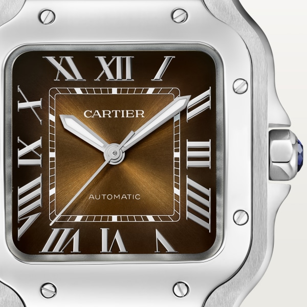 Santos de Cartier watch Medium model, automatic movement, steel, interchangeable metal and leather straps