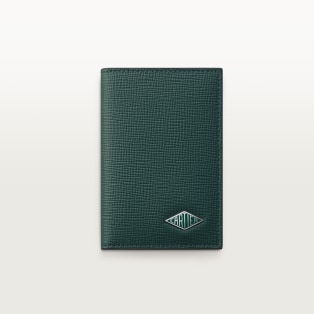 Cartier Losange系列4信用卡皮夹 松绿色粒面小牛皮，镀钯饰面和松绿色珐琅