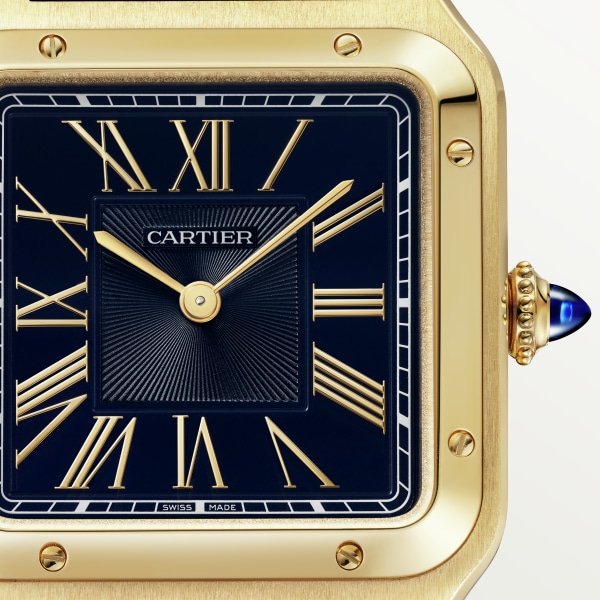 Santos-Dumont watch Large model, quartz movement, yellow gold, leather