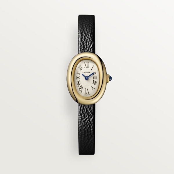 Baignoire watch Mini model, quartz movement, yellow gold, leather