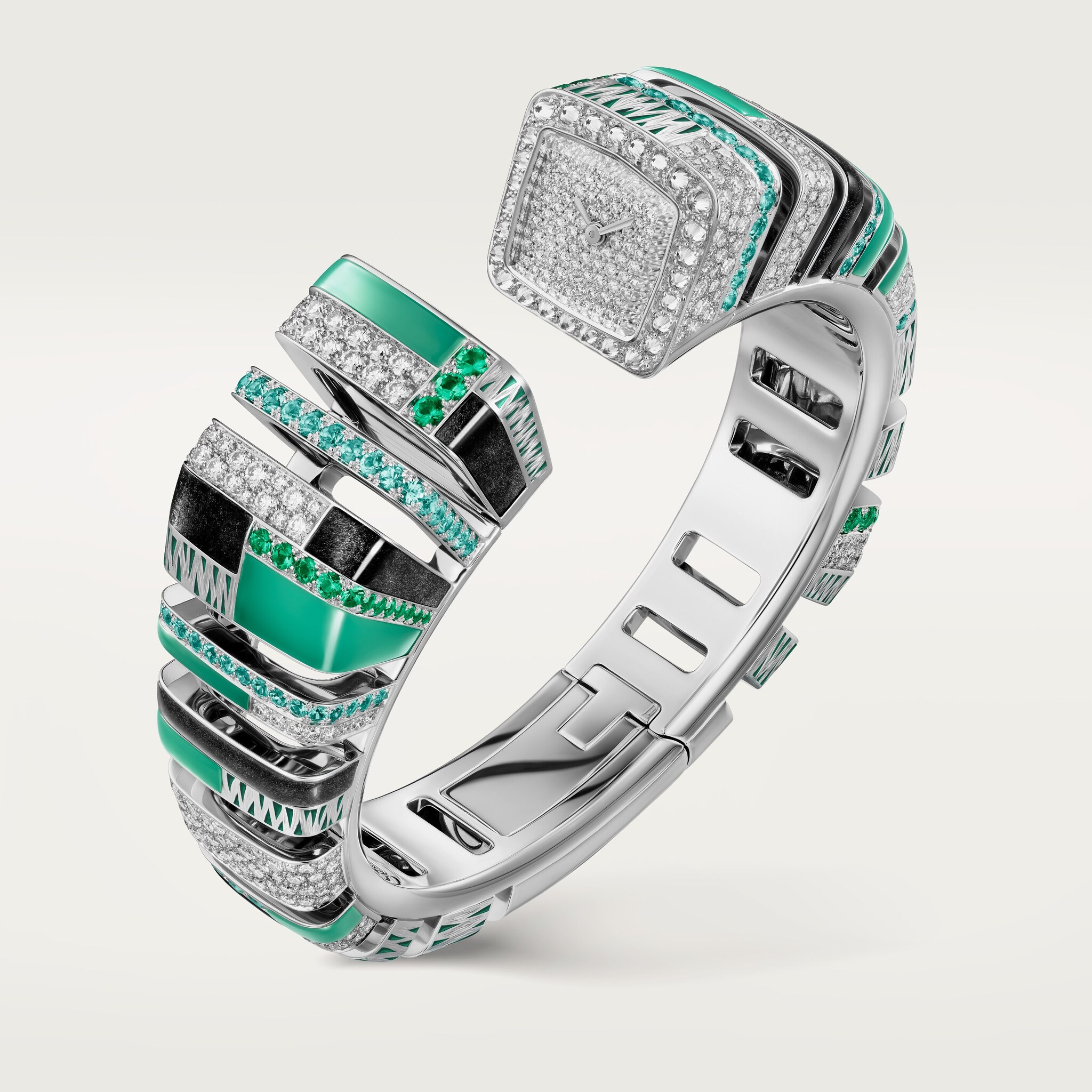 Reflection de Cartier watchQuartz, white gold, diamonds, chrysoprase, obsidian, emeralds, Paraiba tourmalines