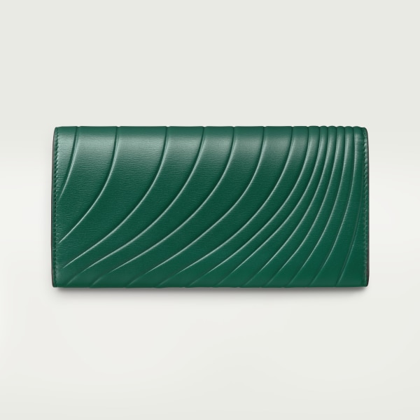 International wallet with flap, Panthère de Cartier Emerald green calfskin with embossed Cartier signature motif, golden finish