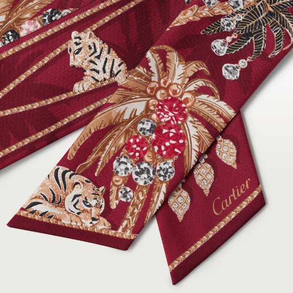 Bandeau, Jewellery Palm Trees Raspberry-coloured silk twill