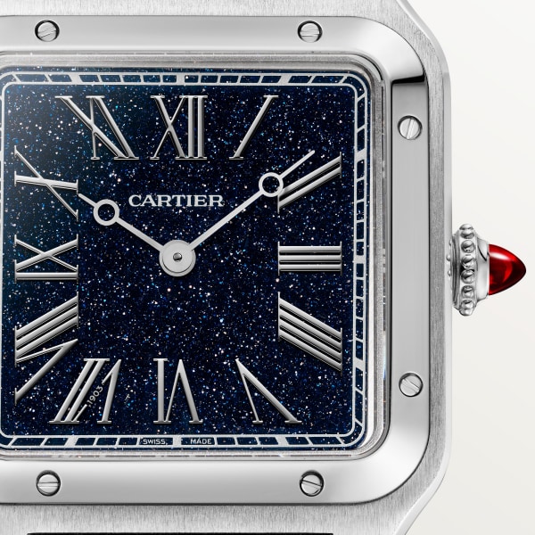 Santos-Dumont watch Large model, manual movement, platinum, leather