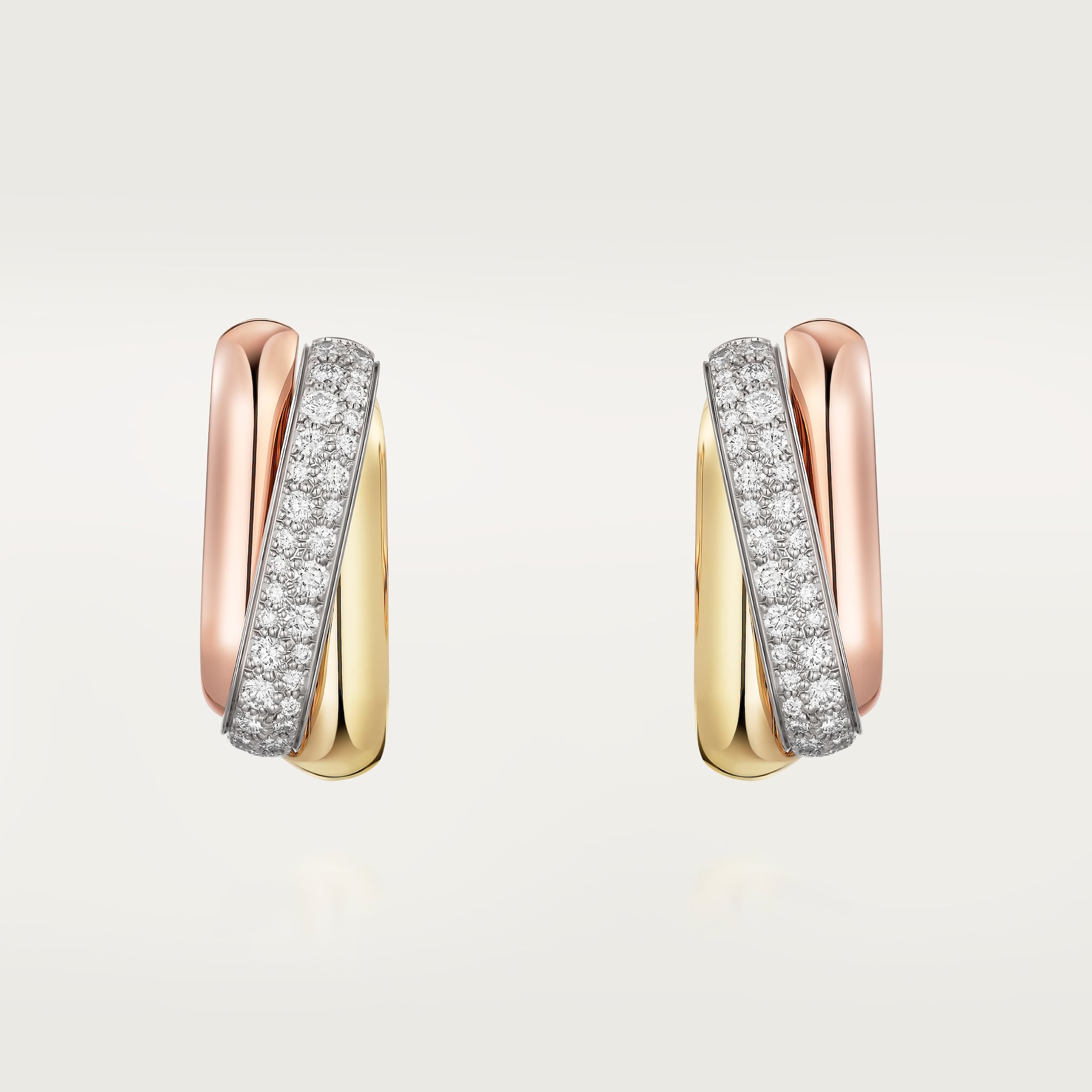 Trinity cushion earrings, semi-pavedWhite gold, yellow gold, rose gold, diamonds