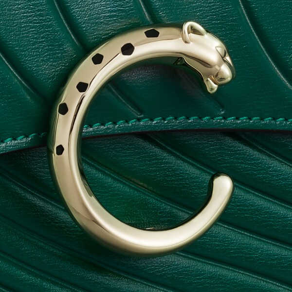 Panthère de Cartier卡地亚猎豹系列迷你款链条手袋 祖母绿色小牛皮，烫印卡地亚标识图案，镀金饰面
