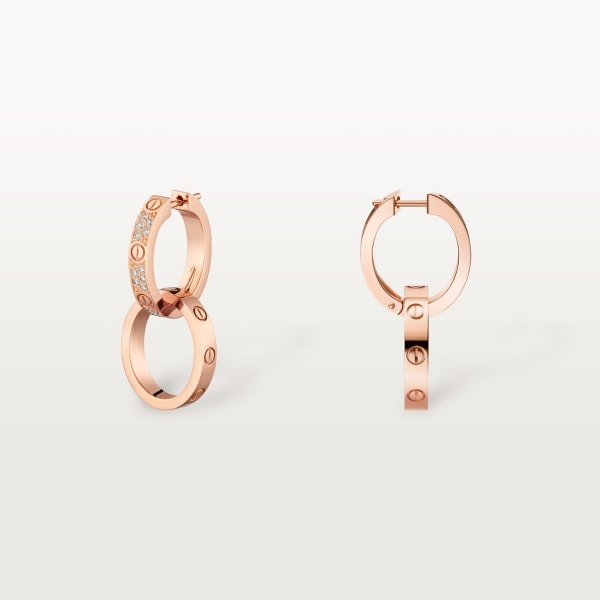 Love earrings, transformable, semi-paved Rose gold, diamonds