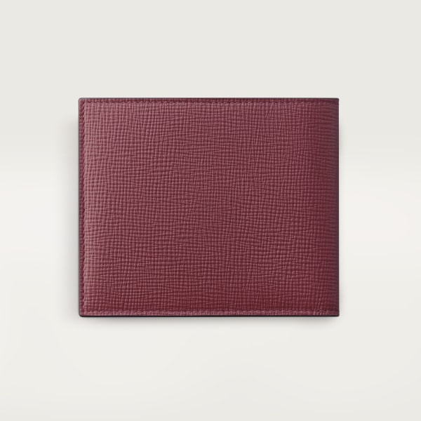 6 credit card wallet, Cartier Losange Burgundy grained calfskin, golden finish and burgundy enamel