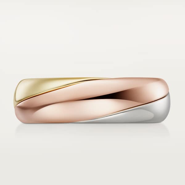 Trinity ring, semi-paved White gold, yellow gold, rose gold, diamonds