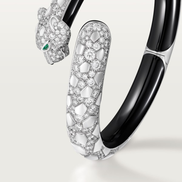 Panthère de Cartier bracelet, black lacquer, paved  White gold, black lacquer, onyx, emeralds, diamonds