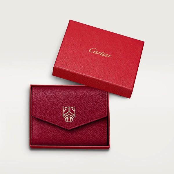 Mini wallet, Panthère de Cartier Burgundy calfskin, golden finish