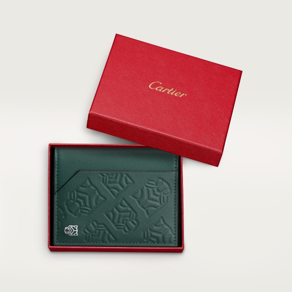 Four-credit card holder, Panthère de Cartier Pine green embossed calfskin, palladium finish