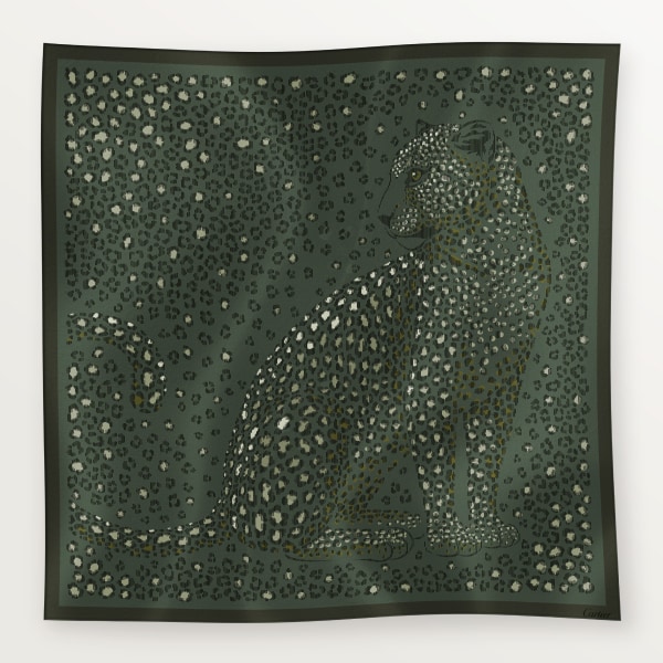 90 scarf, Panthere dots Green tea silk twill