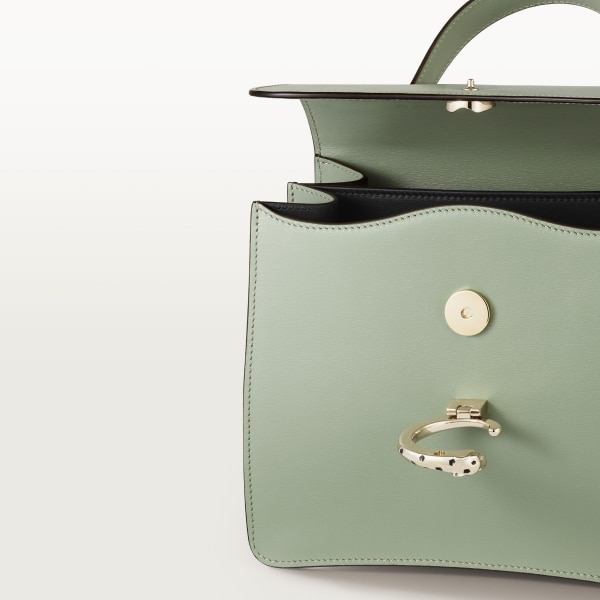 Small model handle bag, Panthère C de Cartier Sage green calfskin, golden finish