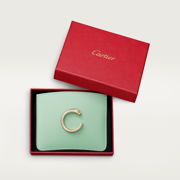 Simple card holder, Panthère de Cartier Sage green calfskin, golden finish