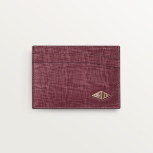 Cartier Losange系列双层卡片夹 酒红色粒纹小牛皮，镀金饰面，酒红色珐琅