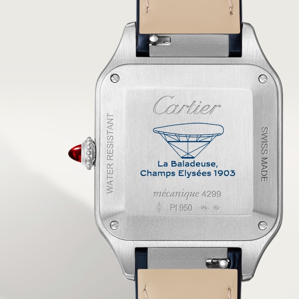 Santos-Dumont watch Large model, manual movement, platinum, leather